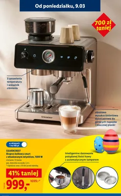 Ekspres kolbowy smart z wbudowanym młynkiem 1500W promocja w Lidl