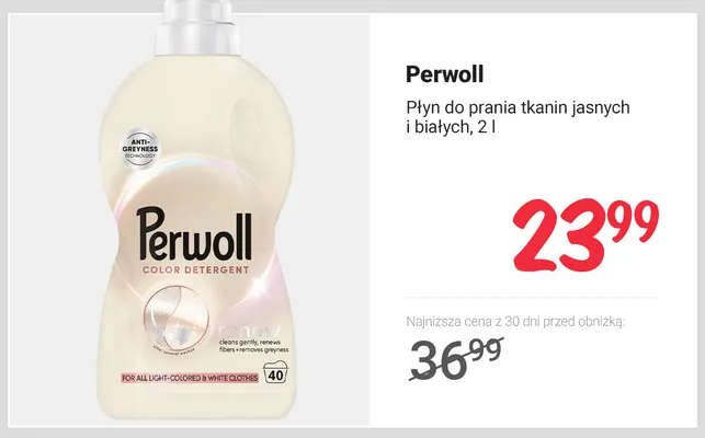 Płyn do prania tkanin jasnych i białych Perwoll promocja w Rossmann