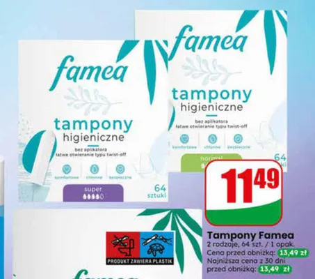 Tampony higieniczne Famea super promocja w Dino