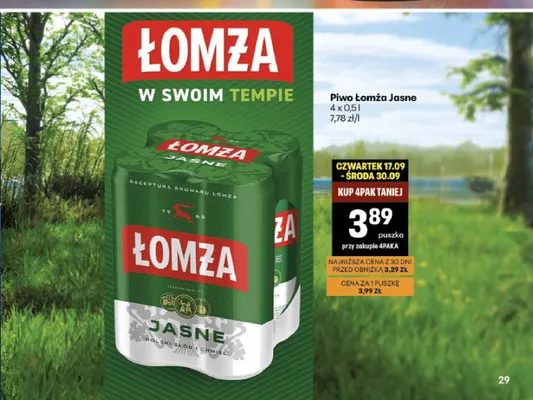 Piwo Łomża 4-pak 500 ml promocja w Delikatesy Centrum