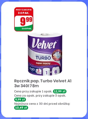 Ręcznik papierowy Turbo Velvet A1 3w 340 l 78 m promocja w Dino