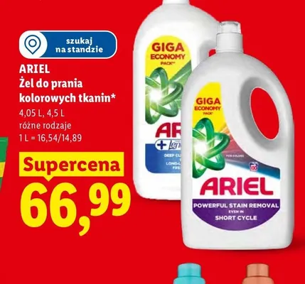Żel do prania Ariel 4,05 l promocja w Lidl