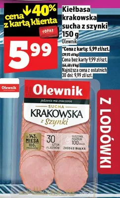 Kiełbasa krakowska sucha z szynki promocja w TOPAZ