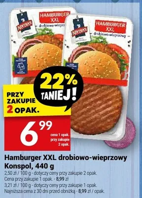 Hamburger XXL drobiowo-wieprzowy Konspol promocja w Twój Market