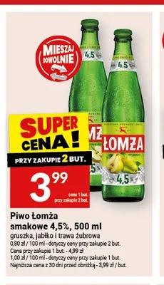 Piwo Łomża smakowe 4,5% jabłko i trawa żubrowa 500ml promocja w Twój Market