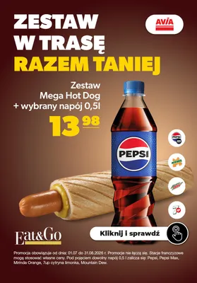 Zestaw Mega Hot Dog + napój Eat&Go promocja w AVIA Stacje Paliw