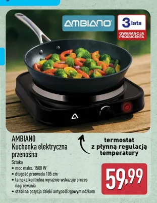 Kuchenka elektryczna przenośna AMBIANO 1500W promocja w Aldi