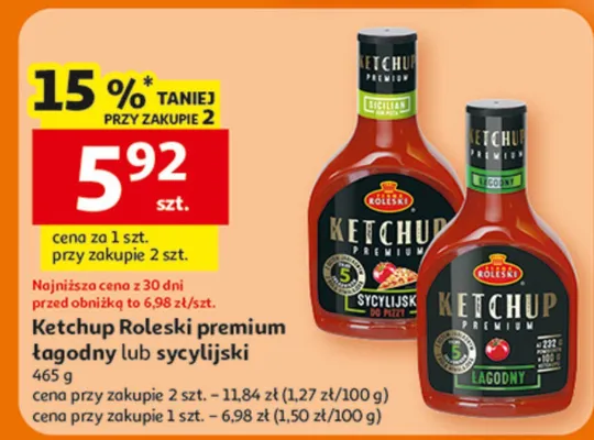 Ketchup Roleski premium łagodny lub sycylijski promocja w Auchan