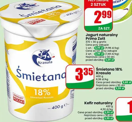 Śmietana 18% Krasula promocja w Dino