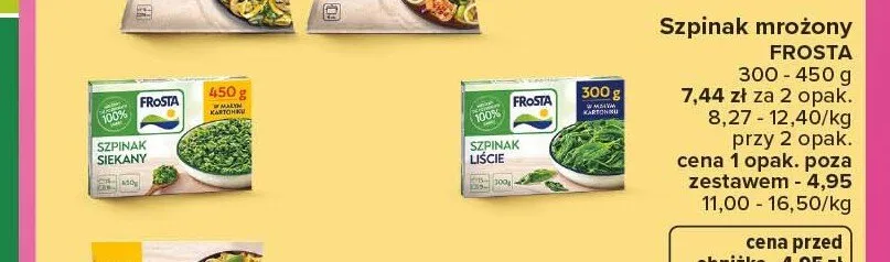 Szpinak mrożony Frosta liście promocja w Carrefour