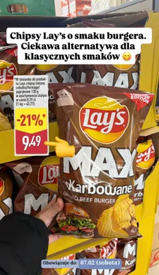 Chipsy Lay's MAX Karbowane o smaku burgera promocja w Aldi