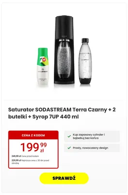 Saturator Sodastream Terra Czarny + 2 butelki + syrop 7UP 440 ml promocja w Media Expert