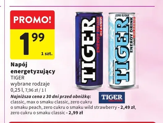 Napój energetyzujący Tiger Zero Sugar Classic promocja w Intermarche