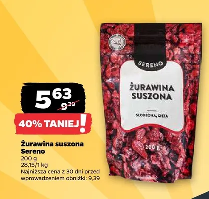 Żurawina suszona Sereno słodzona cięta promocja w Netto