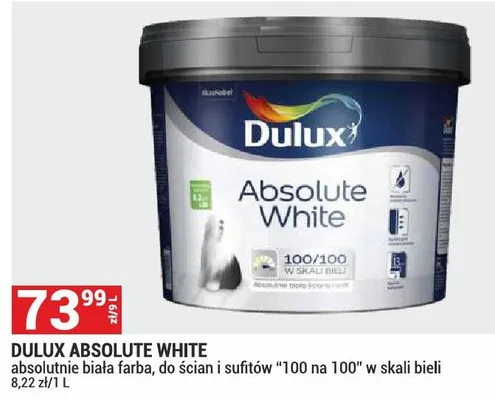 Farba Dulux Absolute White do ścian i sufitów promocja w Merkury Market
