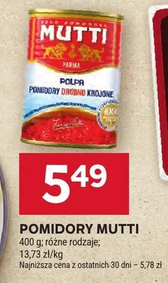 Pomidory drobno krojone Mutti Polpa promocja w Stokrotka