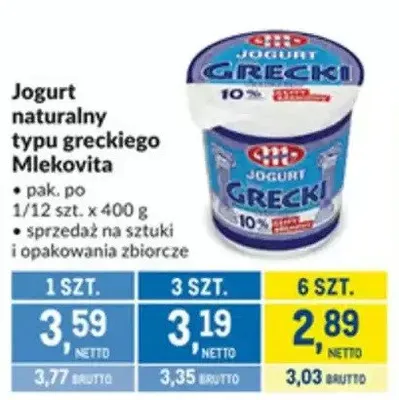Jogurt naturalny typu greckiego Mlekovita promocja w Makro