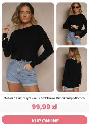 Sweter o klasycznym kroju z ozdobnymi guziczkami po bokach Renee promocja w Renee