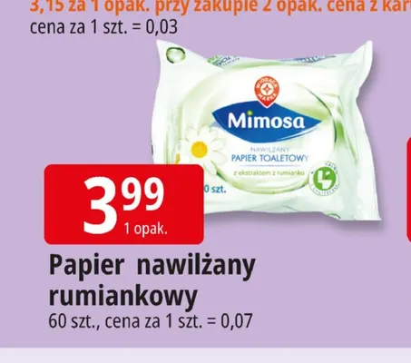 Papier nawilżany rumiankowy Mimosa promocja w Leclerc