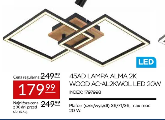 45AD Lampa Alma 2K Wood AC-AL2KWOL LED promocja w Abra Meble