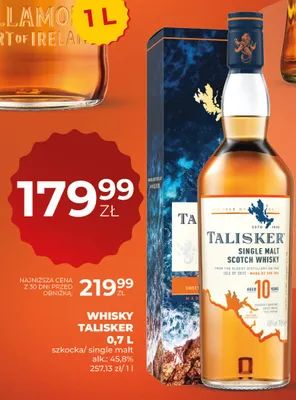 Whisky Talisker szkocka single malt alk. 45,8% promocja w Duży Ben