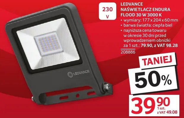 Naświetlacz endura Ledvance Flood 30W 3000K promocja w Selgros