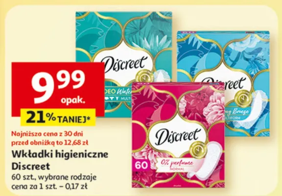 Wkładki higieniczne Discreet wybrane rodzaje promocja w Auchan