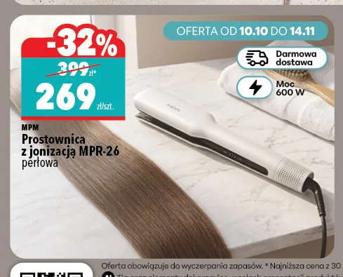 Prostownica z jonizacją MPR-26 perłowa Mpm promocja w Biedronka Home