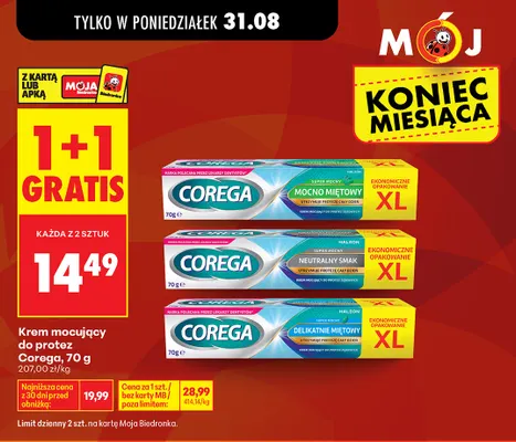 Krem mocujący do protez Corega mocno miętowy promocja w Biedronka