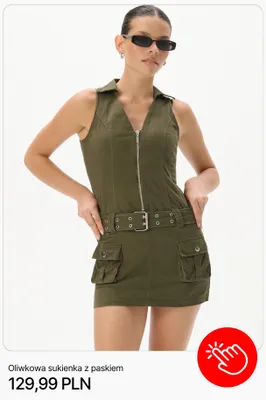 Sukienka oliwkowa z paskiem Cropp promocja w Cropp