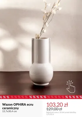 Wazon Ophira ecru ceramiczny 15,7x30,4 cm promocja w Homla