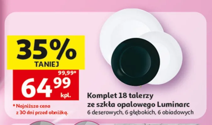 Komplet 18 talerzy ze szkła opalowego Luminarc promocja w Auchan