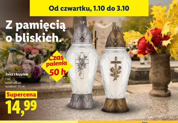 Znicz z krzyżem 33 cm promocja w Lidl