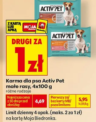 Karma dla psa Activ Pet małe rasy 4-pak 100 g promocja w Biedronka