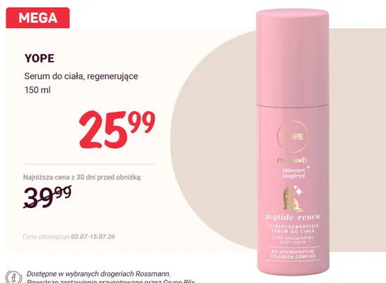 Serum do ciała regenerujące Yope Peptide Renew promocja w Rossmann