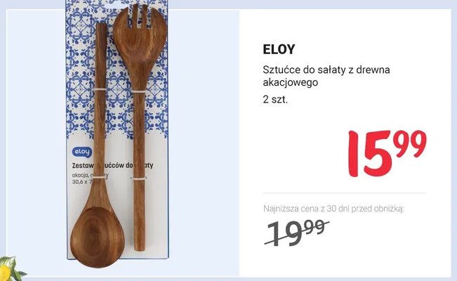 Sztućce do sałaty z drewna akacjowego Eloy promocja w Rossmann