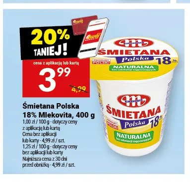 Śmietana Polska 18% Mlekovita promocja w Twój Market
