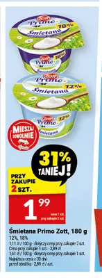 Śmietana Primo Zott 18% promocja w Twój Market