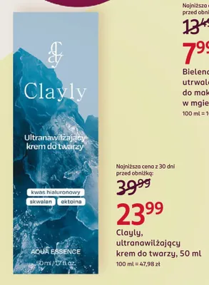 Krem do twarzy ultranawilżający Clayly Aqua Essence promocja w Rossmann