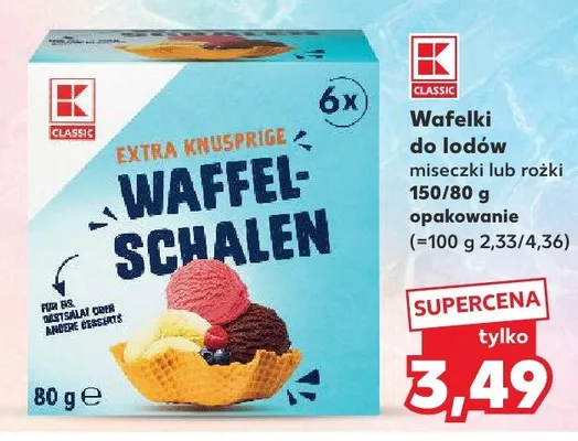 Wafelki do lodów extra knusprige miseczki lub rożki opakowanie promocja w Kaufland