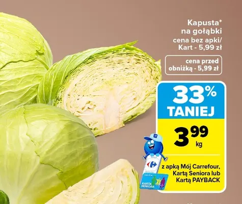 Kapusta na gołąbki promocja w Carrefour