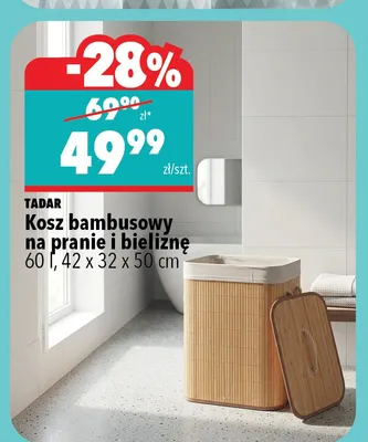 Kosz bambusowy na pranie i bieliznę TADAR 60l 42x32x50cm promocja w Biedronka Home