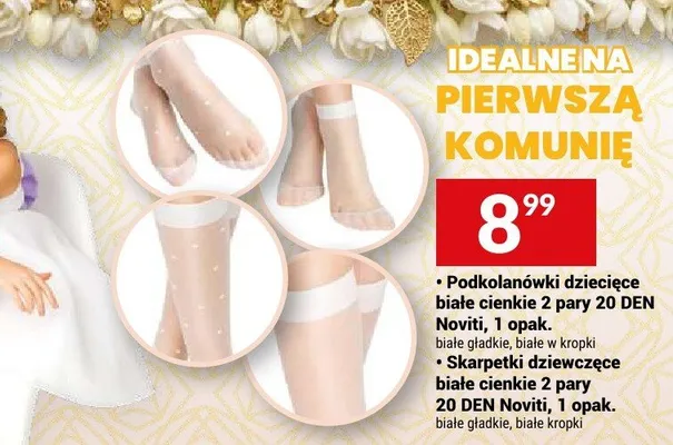 Podkolanówki dziecięce białe cienkie 20 DEN Noviti 2 pary promocja w Twój Market