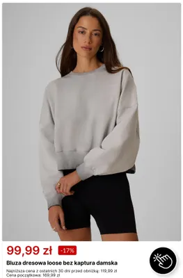 Bluza dresowa loose bez kaptura damska promocja w 4F