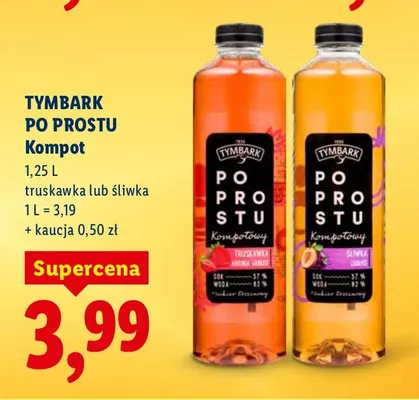 Kompot Tymbark Po Prostu truskawka lub śliwka promocja w Lidl