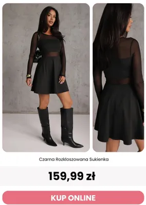 Czarna rozkloszowana sukienka Reneé promocja w Renee