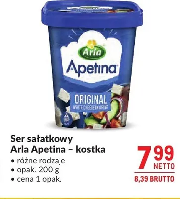 Ser sałatkowy Arla Apetina kostka promocja w Makro