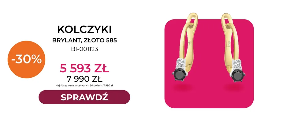 Kolczyki brylant złoto 585 BI-001123 Briju promocja w Briju