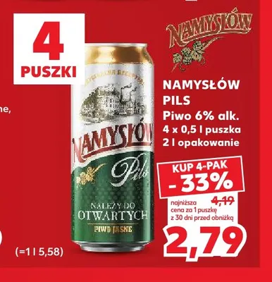Piwo Namysłów Pils 4-pak 500 ml promocja w Kaufland