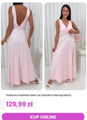 Sukienka maxi ModnaKiecka pudrowa na szerokich ramiączkach promocja w Modna Kiecka